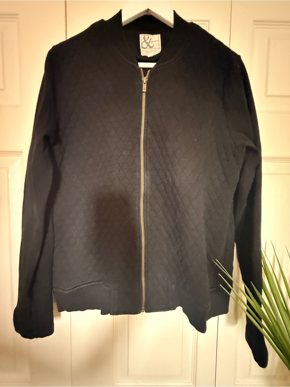 Quilted Black Zip Front Bomber Jacket